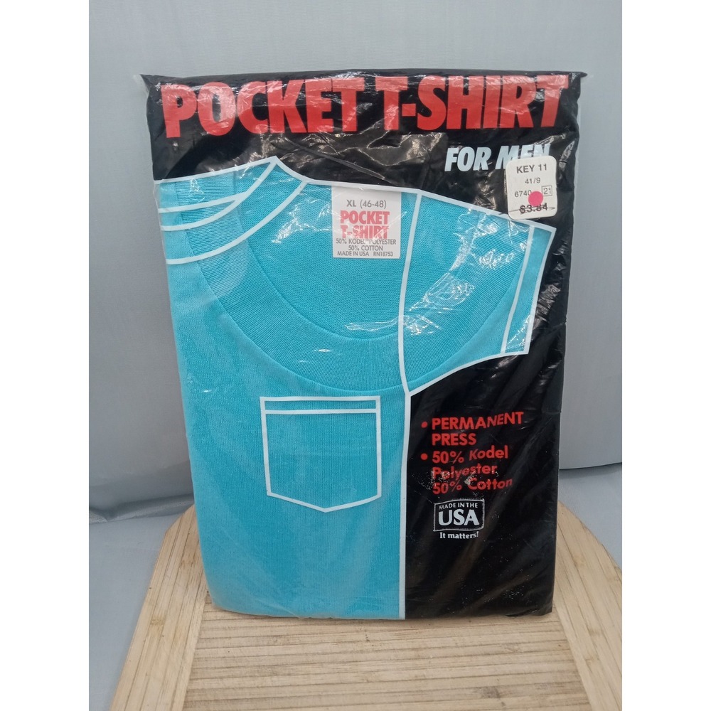 Sealed / Unopened Vintage Big Men Pocket T Shirt Blue Sz Xl Made USA